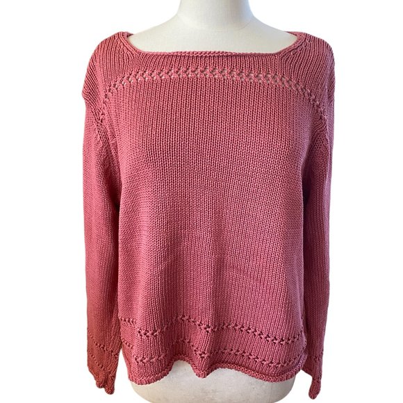 Talbots Chunky Knit Slouchy Roll Collar Sweater Dusty Rose Stripes Beach-2X - Picture 1 of 9